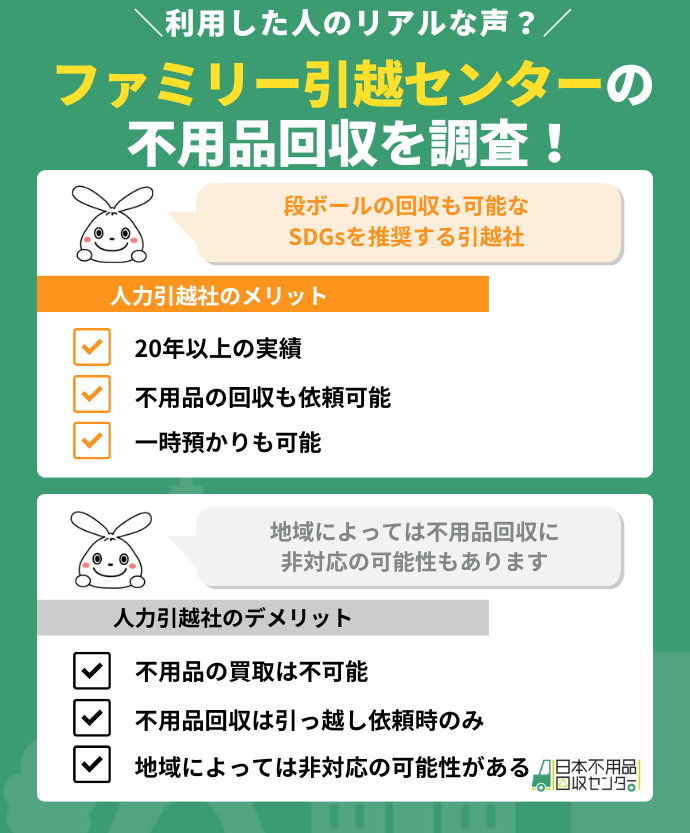 ファミリー引越センターの不用品回収を調査